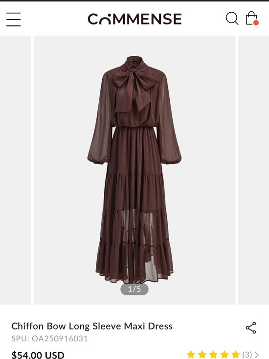 Commense Dresses & Skirts - Commense Chocolate Brown Chiffon Bow-Tie Long Sleeve Maxi Dress